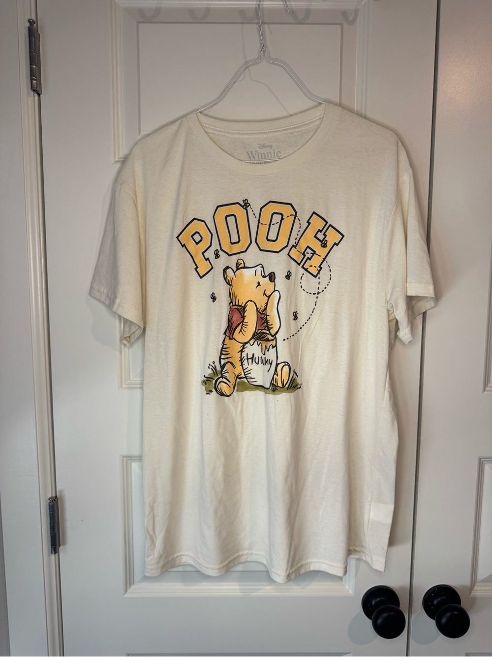 Disney Winnie the Pooh Logo Tee - Cream with Light Gray Print